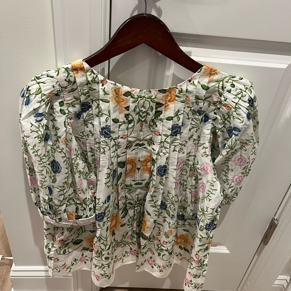 NWT Farm Rio Folk Floral Off-White Scoop Neck Short Sleeve Blouse Top - Picture 6 of 8
